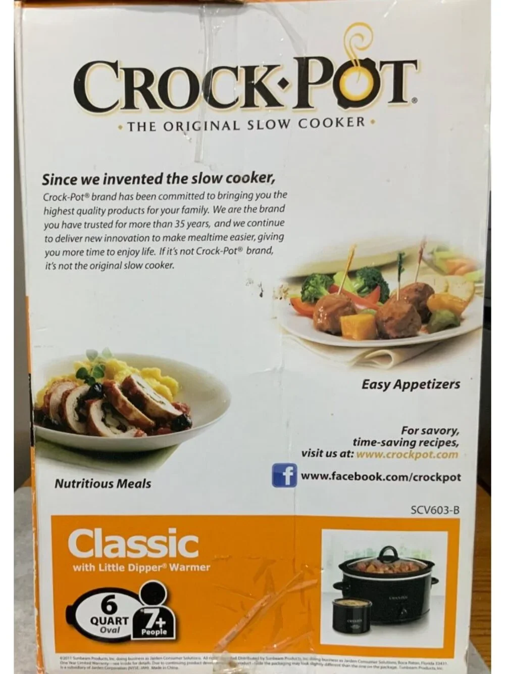 Crock Pot Black The Original Slow Cooker Classic w/ Little Dipper Warmer SCV603B